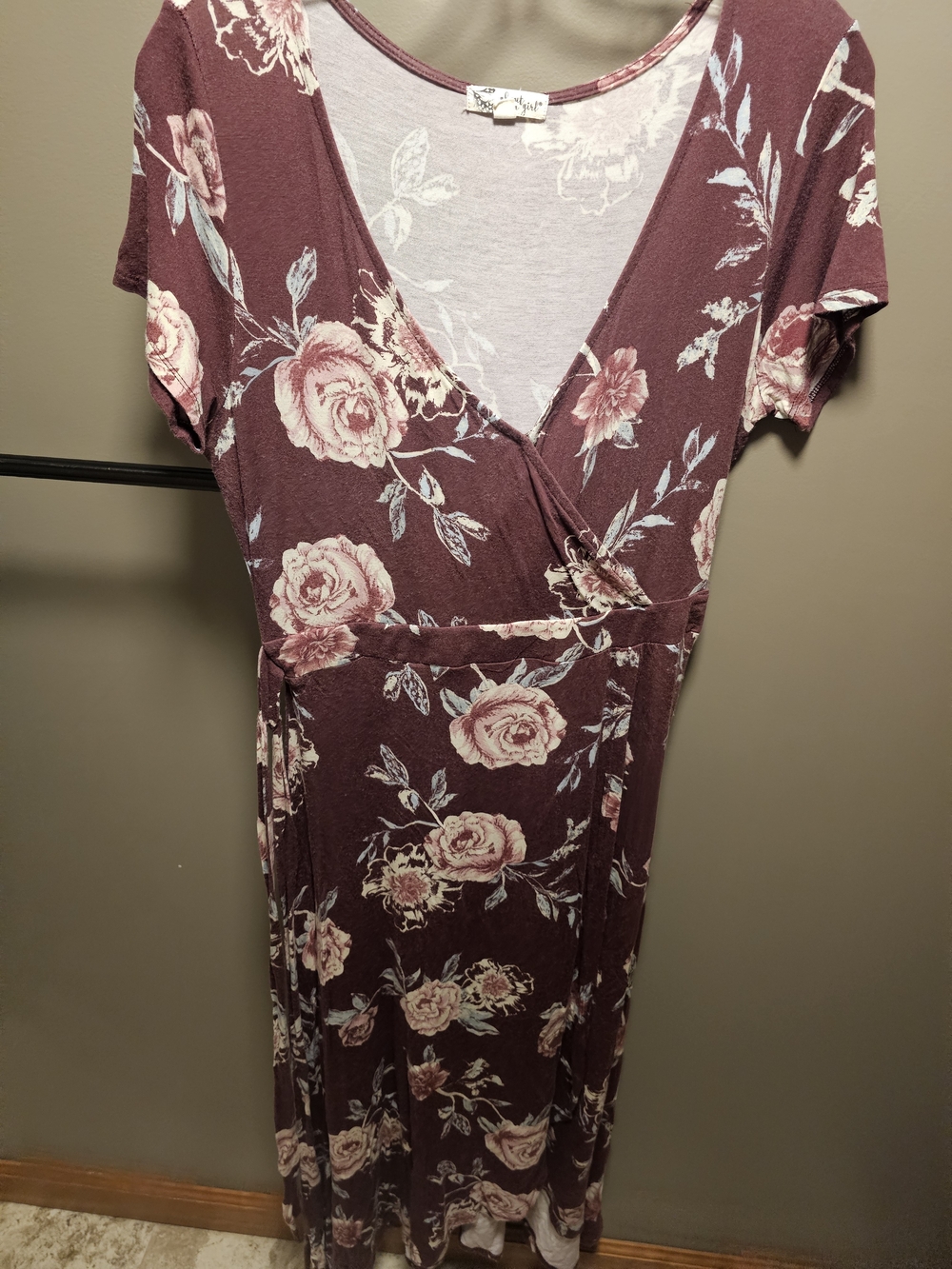 About A Girl Mauve Floral Wrap Midi Dress